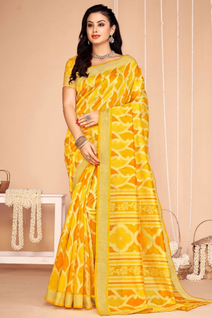 Sunny Yellow Tussar Silk Digital Printed Saree
