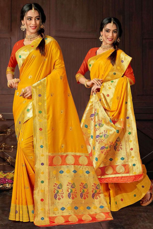 Sunny Yellow Woven Paithani Silk Saree