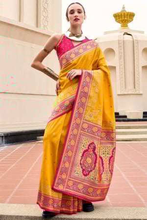 Sunny Yellow Zari Woven Banarasi Silk Saree