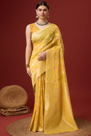 Sunny Yellow Zari Woven Cotton Saree