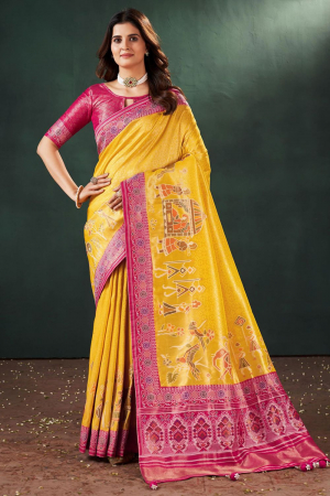 Sunny Yellow Zari Woven Designer Silk Saree