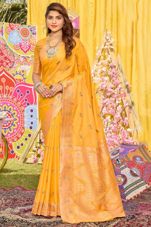 Sunny Yellow Zari Woven Silk Saree for Wedding