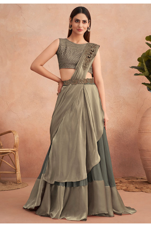 Taupe and Moss Grey Designer Ready to Wear Saree