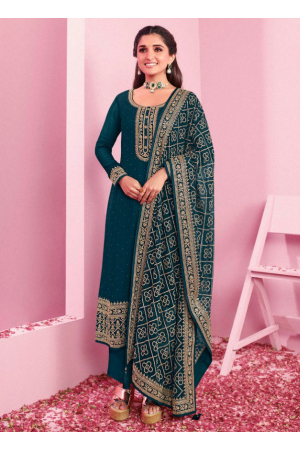Nidhi Shah Teal Blue Georgette Heavy Embroidered Pant Kameez Suit 