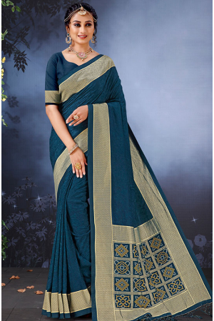 Teal Blue Banarasi Silk Saree
