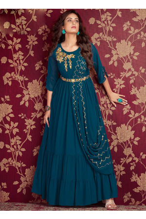 Teal Blue Faux Georgette Gown