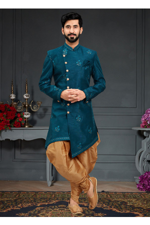Teal Blue Imported Silk Indo Western Outfit