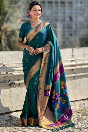 Teal Blue Paithani Weaving Soft Silk Saree