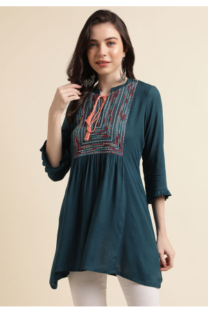 Teal Blue Rayon Embroidered Tunic
