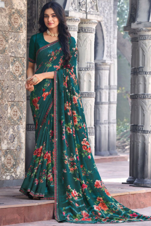 Teal Green Casual Wear Georgette Saree