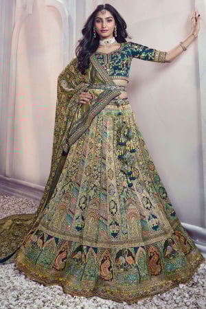 Teal Green Dola Silk Lehenga Choli for Wedding