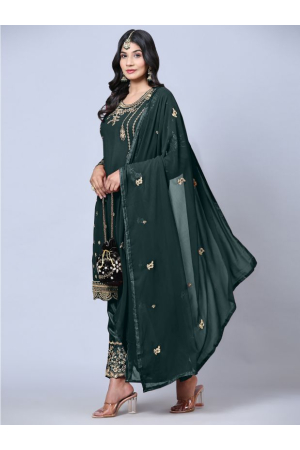 Teal Green Embroidered Georgette Trouser Kameez