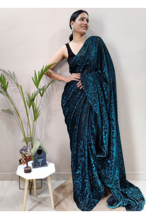 Teal Green Net Party Wear 1 Minute Saree