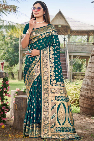 Teal Green Woven Silk Saree for Ceremonial