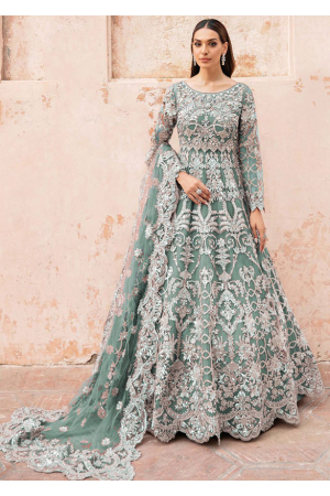 Teal Mint Embroidered Net Anarkali Gown with Dupatta