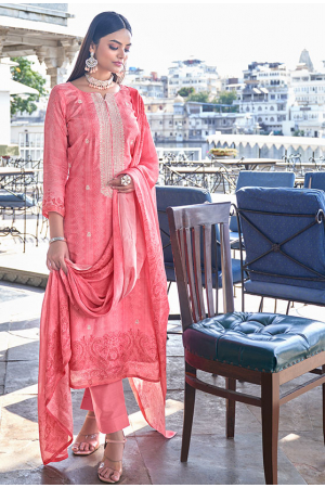 Cherry Pink Embroidered Pure Muslin Pant Kameez