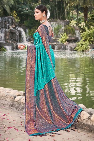 Turquoise Banarasi Silk Zari Woven Saree
