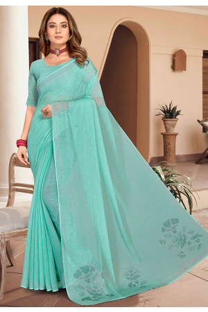 Turquoise Embellished Shimmer Chiffon Saree