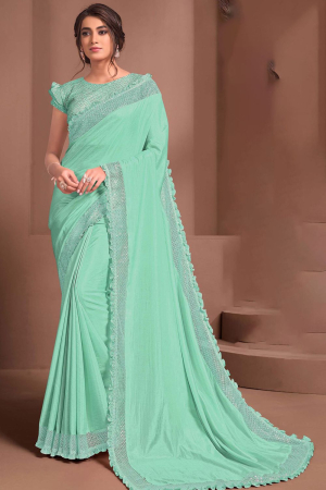 Turquoise Embroidered Silk Georgette Saree