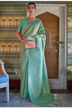 Turquoise Handloom Weaving Silk Saree