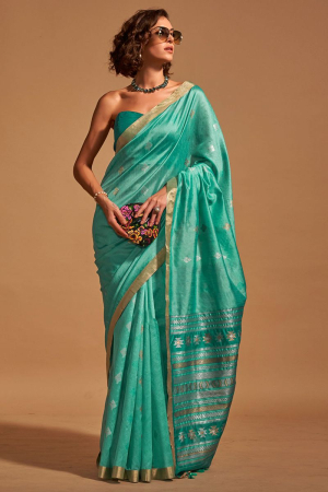 Turquoise Handloom Weaving Silk Saree