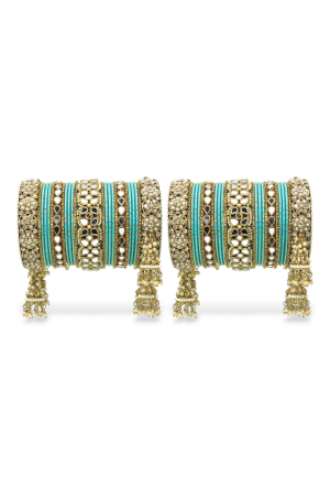 Turquoise Mirror Style Jhumki Bangles Set