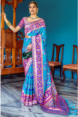 Turquoise Paithani Silk Zari Woven Saree