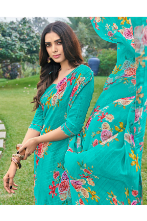 Turquoise Printed Casual Saree