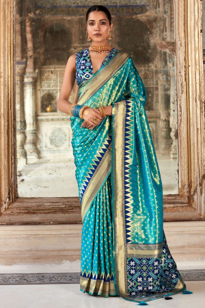 Turquoise Soft Banarasi Silk Woven Saree