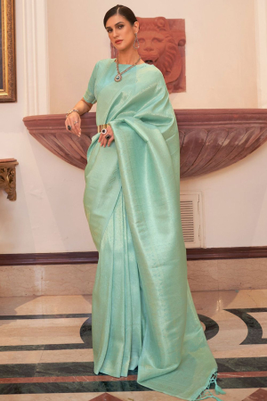 Turquoise Weaving Handloom Silk Saree