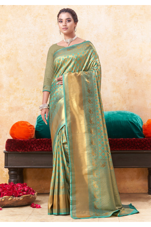 Turquoise Woven Silk Saree