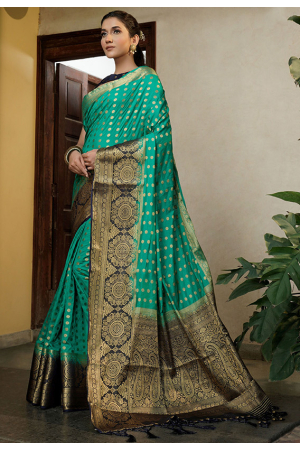 Turquoise Zari Weaving Dola Silk Saree