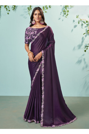 Violet Designer Embroidered Saree