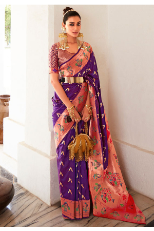 Violet Paithani Silk Weaving Work Saree