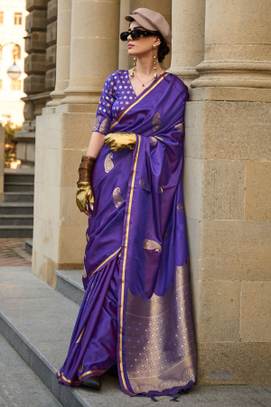Violet Pure Handloom Weaving Satin Silk Saree