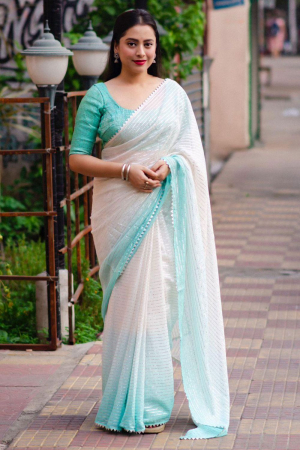White and Green Party Wear Saree