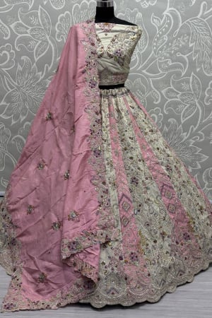 White and Pink Designer Lehenga Choli Set