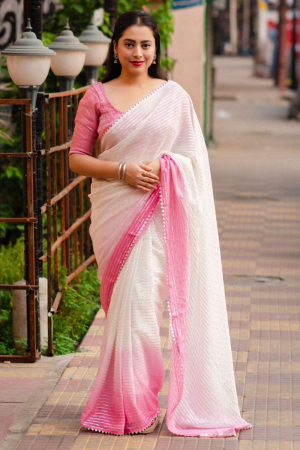 White and Pink Party Wear Saree