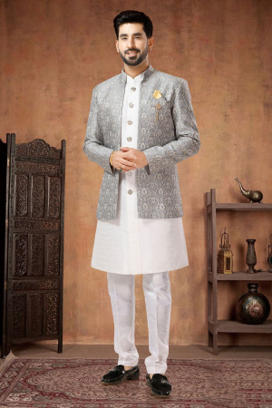 White Designer 3 Piece Indo Western Outfit
