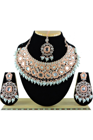 White Designer Necklace Set with Maang Tikka