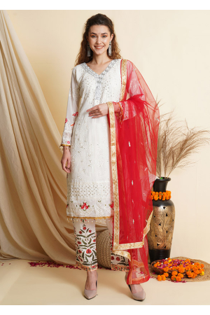 White Embroidered Georgette Suit