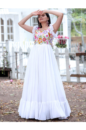White Faux Georgette Gown