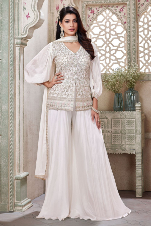 White Georgette Designer Sarara Kameez Suit