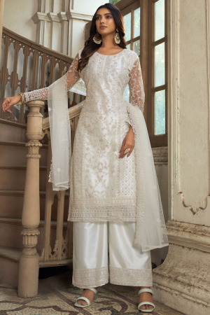 White Heavy Butterfly Net Palazzo Suit
