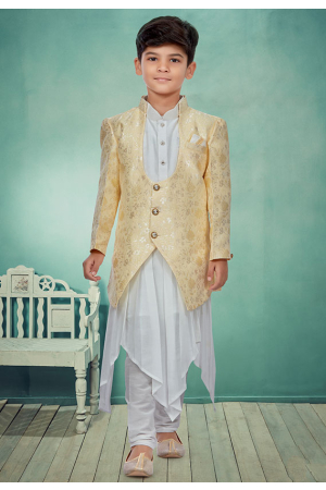 White Kurta Set with Banarasi Jacquard Jacket