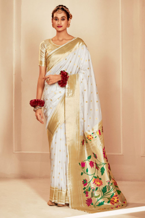 White Paithani Silk Woven Saree