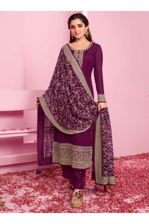 Nidhi Shah Wine Georgette Heavy Embroidered Pant Kameez Suit