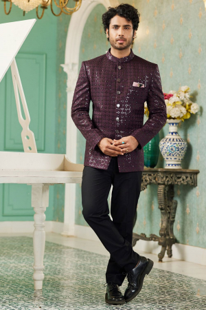 Buy Art Silk Wine Maroon Embroidered Men Jodhpuri Suit MSTV02410