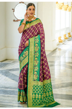 Wine Banarasi Silk Woven Saree