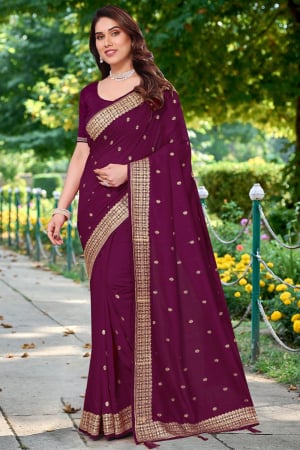 Wine Embroidered Silk Georgette Saree